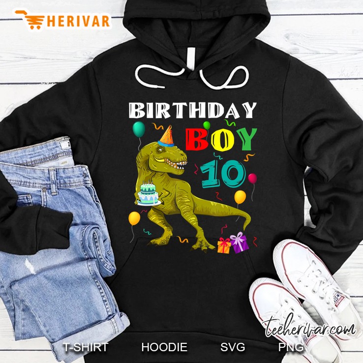 Kids 10 Years Old 10Th Birthday Gift For Boy Dinosaur Hoodie