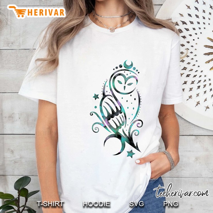 Moon Owl Watercolor Style Universe And Stars Magic Snow Owl Ladies Tee