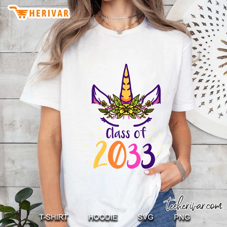 Unicorn Face Class Of 2033 First Day Kindergarten Girls Gift Ladies Tee