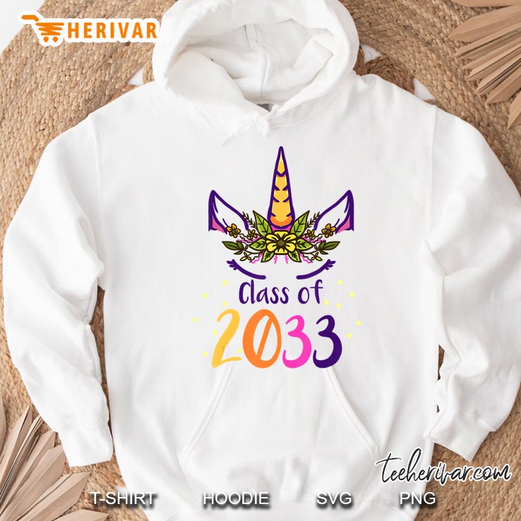 Unicorn Face Class Of 2033 First Day Kindergarten Girls Gift Hoodie