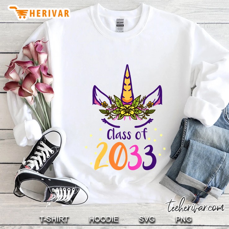 Unicorn Face Class Of 2033 First Day Kindergarten Girls Gift Sweatshirt