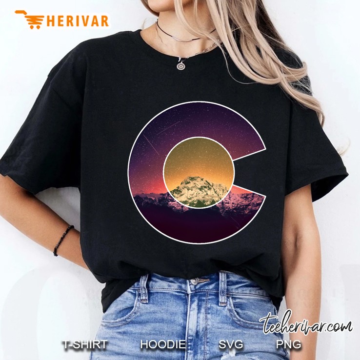 Colorado Flag Mountain Sky And Stars Graphic Design Pullover Ladies Tee