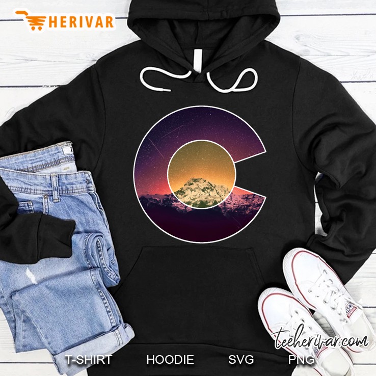 Colorado Flag Mountain Sky And Stars Graphic Design Pullover Hoodie