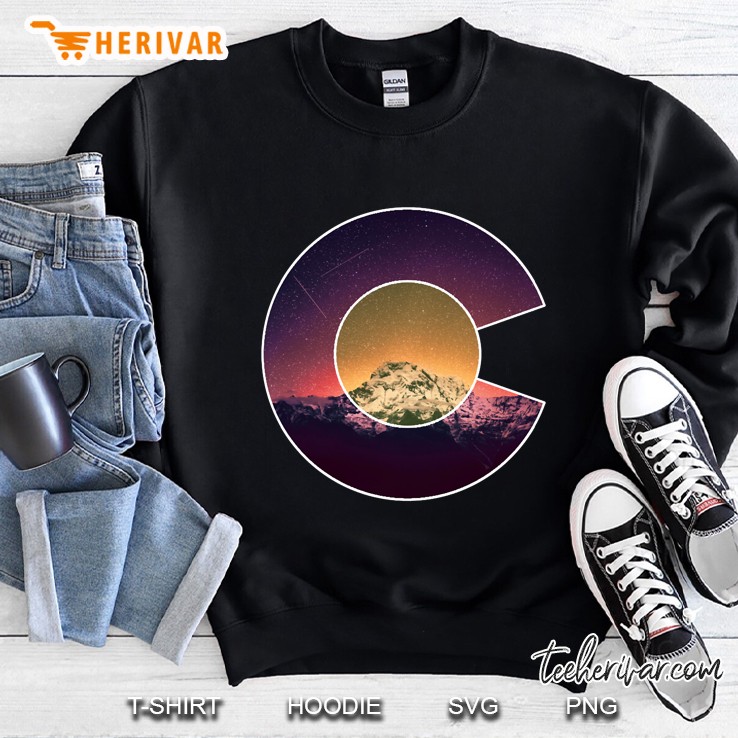 Colorado Flag Mountain Sky And Stars Graphic Design Pullover Sweatshirt