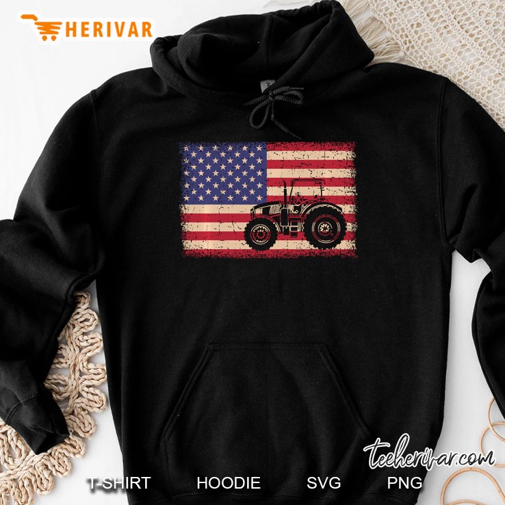 Farm Tractors American Flag Patriotic Vintage Farming Farmer Pullover Hoodie