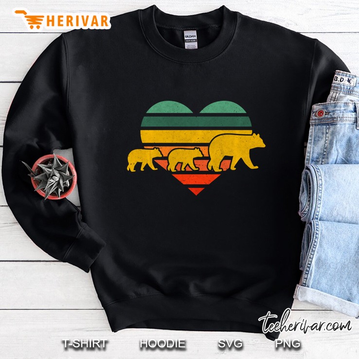 Mama Bear Two Cubs Retro Heart Mother