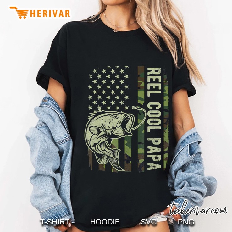 Reel Cool Papa Camouflage American Flag Fathers Day Gift Ladies Tee