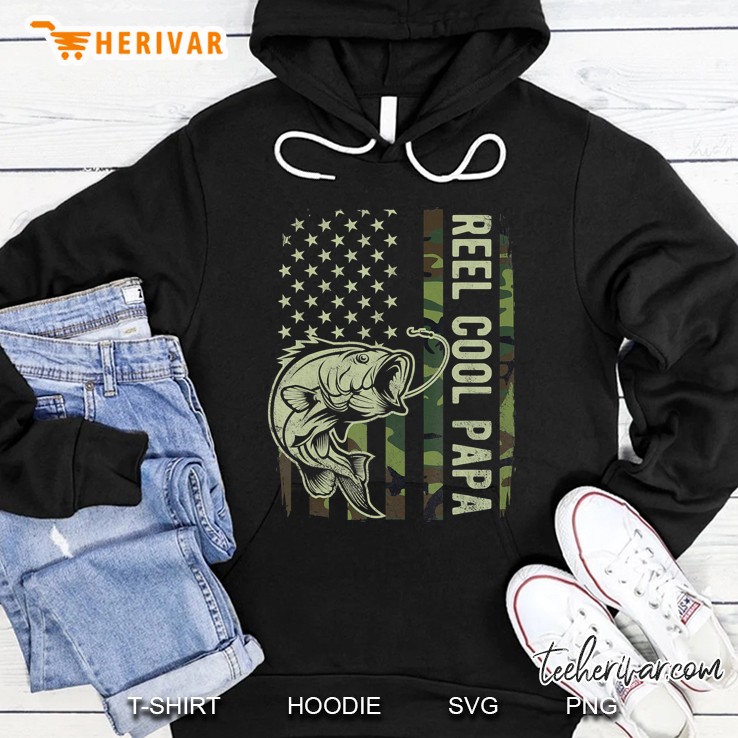 Reel Cool Papa Camouflage American Flag Fathers Day Gift Hoodie