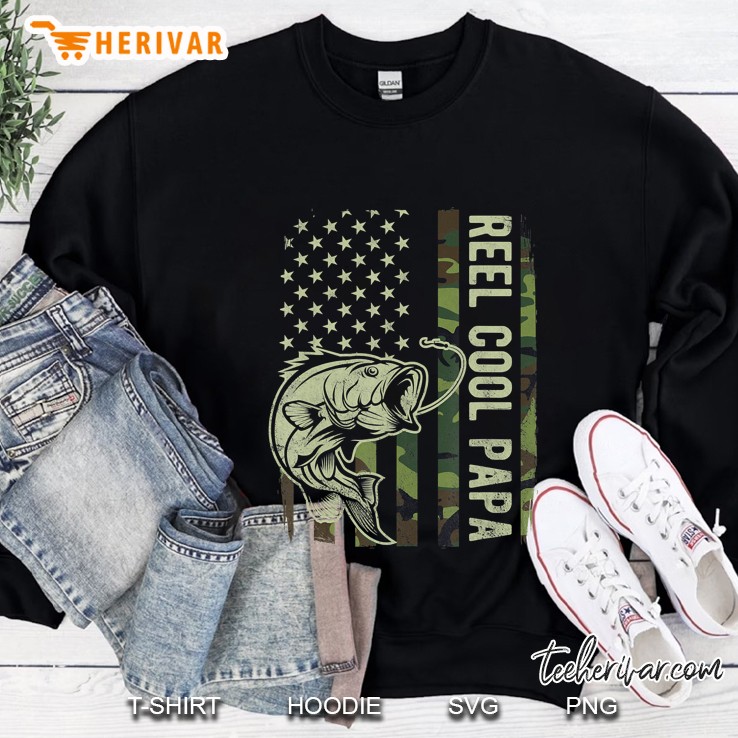 Reel Cool Papa Camouflage American Flag Fathers Day Gift Sweatshirt