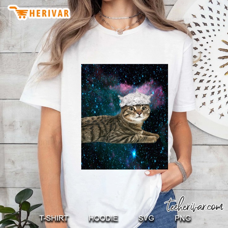 Tin Foil Hat Cat In Space Conspiracy Theory Funny Kitty Active Ladies Tee