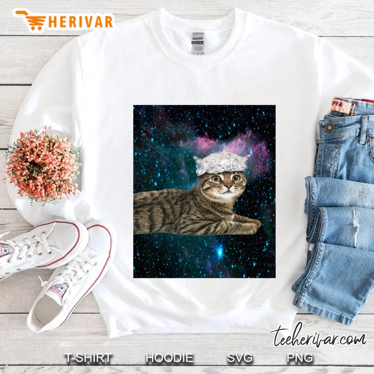 Tin Foil Hat Cat In Space Conspiracy Theory Funny Kitty Active Sweatshirt