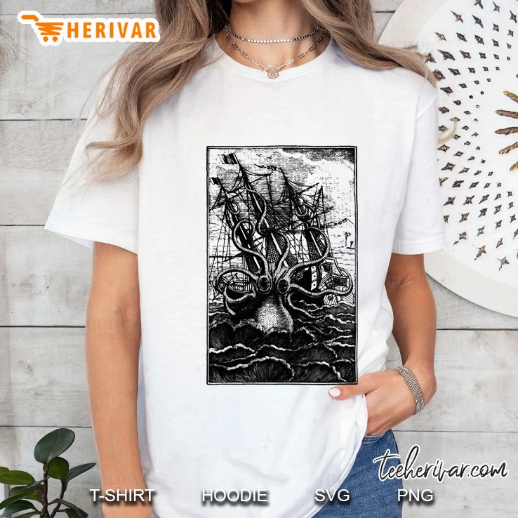 Kraken Attacking Ship Illustration Hoodie