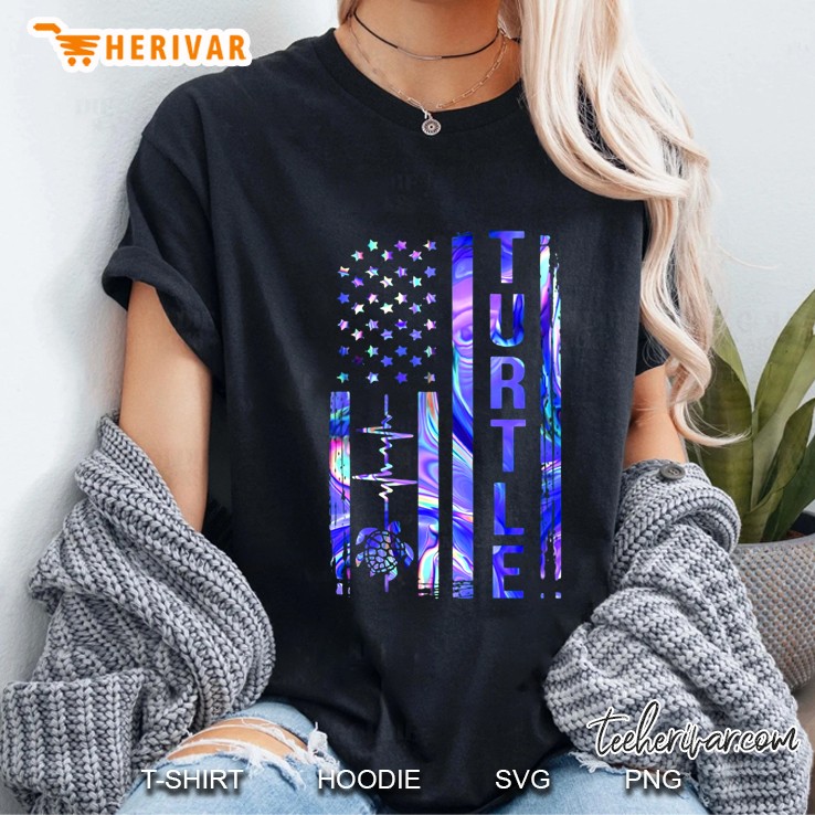 Turtle Purple And Blue American Flag Version Ladies Tee