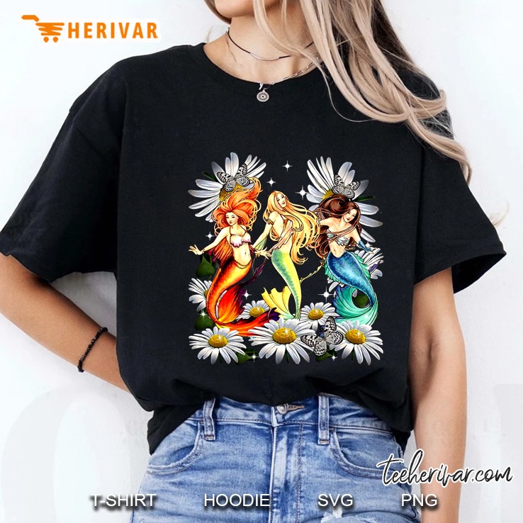 Colorful Mermaids And Daisy Ladies Tee