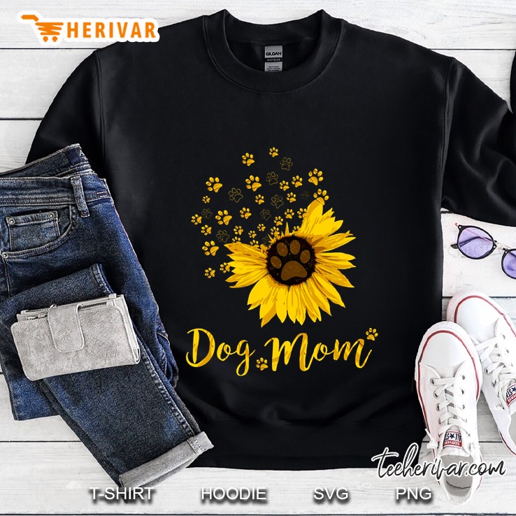 Dog Mom Dog Paw Print Sunflower Version Sweatshirt