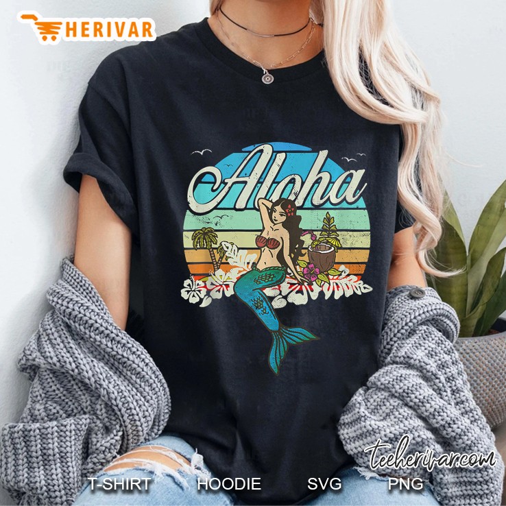Vintage, Retro, Hawaiian Mermaid Vacation Sunset Tank Top Ladies Tee