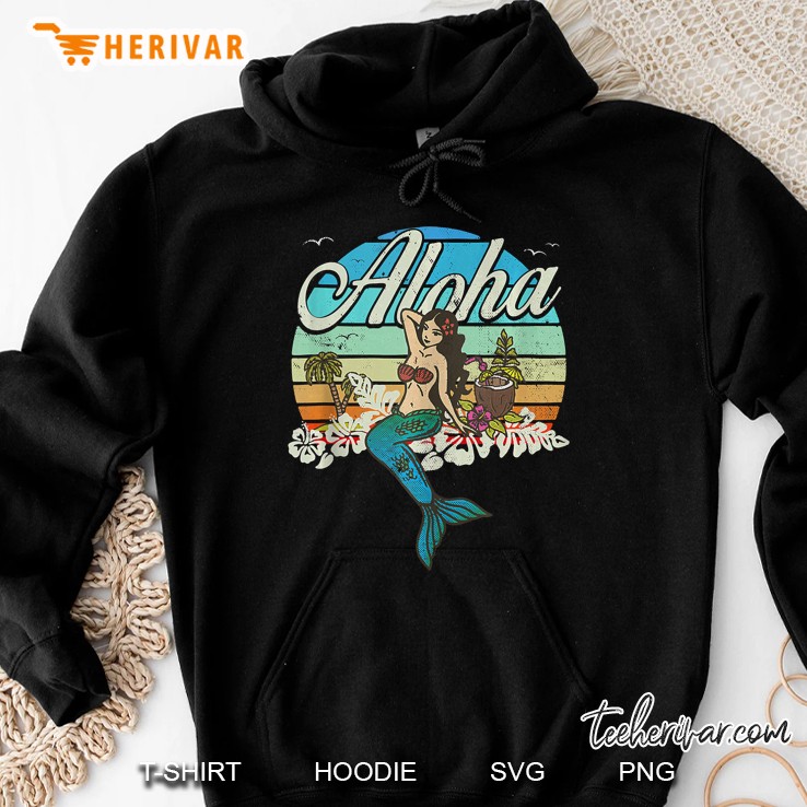 Vintage, Retro, Hawaiian Mermaid Vacation Sunset Tank Top Hoodie