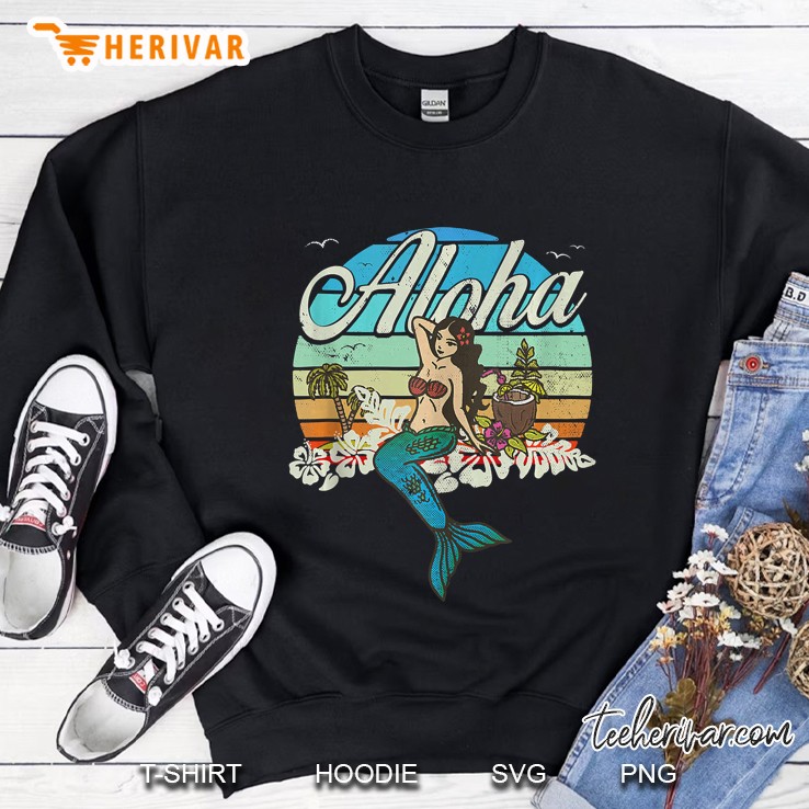 Vintage, Retro, Hawaiian Mermaid Vacation Sunset Tank Top Sweatshirt