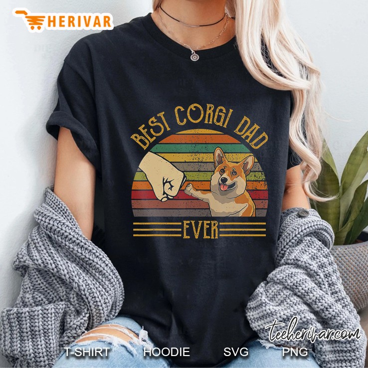 Best Corgi Dad Ever Retro Vintage Sunset Hoodie