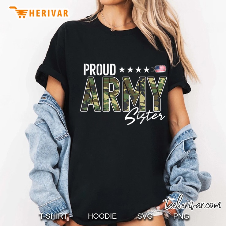 Proud Army Sister Us Flag Dog Tag Version2 Ladies Tee