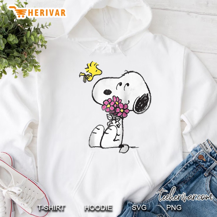 Peanuts Snoopy Woodstock Flowers Raglan Baseball Tee Hoodie