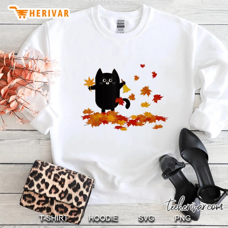 Black Cat Leaf Autumn Weather Bucheckern Sweatshirt