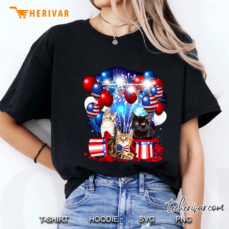 Cats 4th Of July American Flag Version Ladies Tee