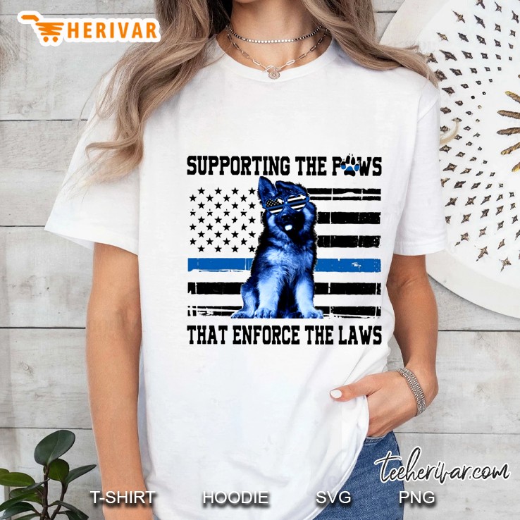Supporting The Paws That Enforce The Laws German Shepherd American Flag Version Ladies Tee