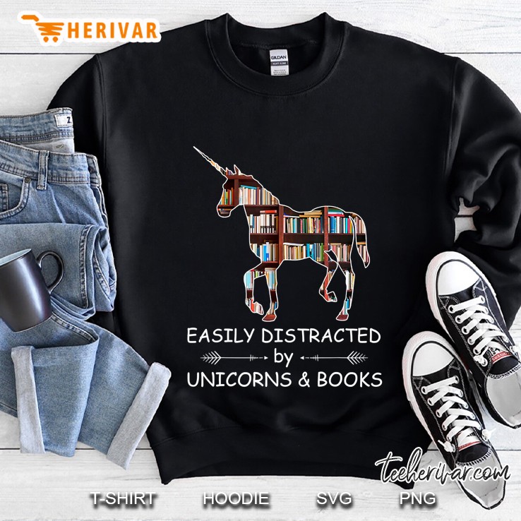 Easily Distracted By Unicorn And Books Women Men Sweatshirt