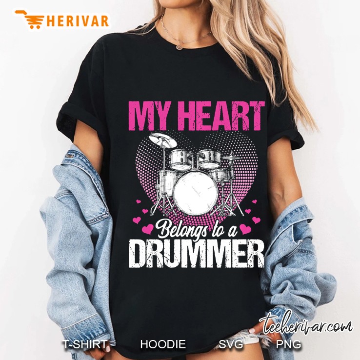 My Heart Belongs To A Drummer Band Musician Percussion Drums Ladies Tee
