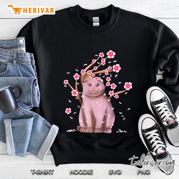 Scottish Fold Cat Gift Japanese Cherry Blossom Flower Sweatshirt