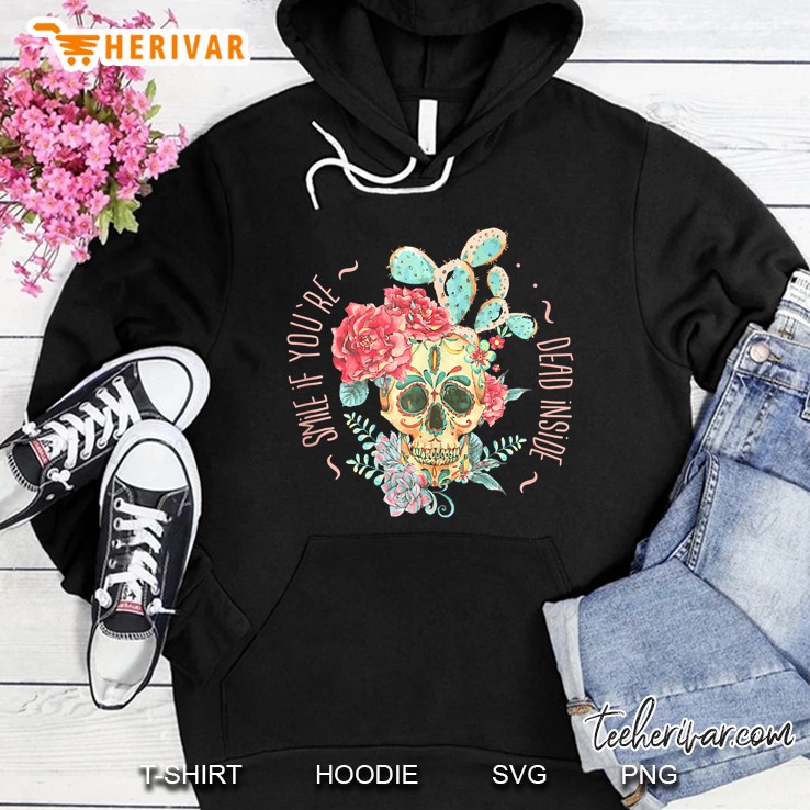 Smile If You're Dead Inside With Skull In Roses And Cactus Tank Top Mugs