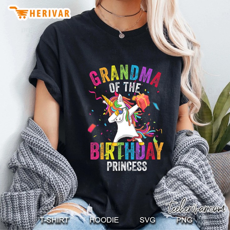 Grandma Of The Birthday Princess Gift Dabbing Unicorn Girl Ladies Tee