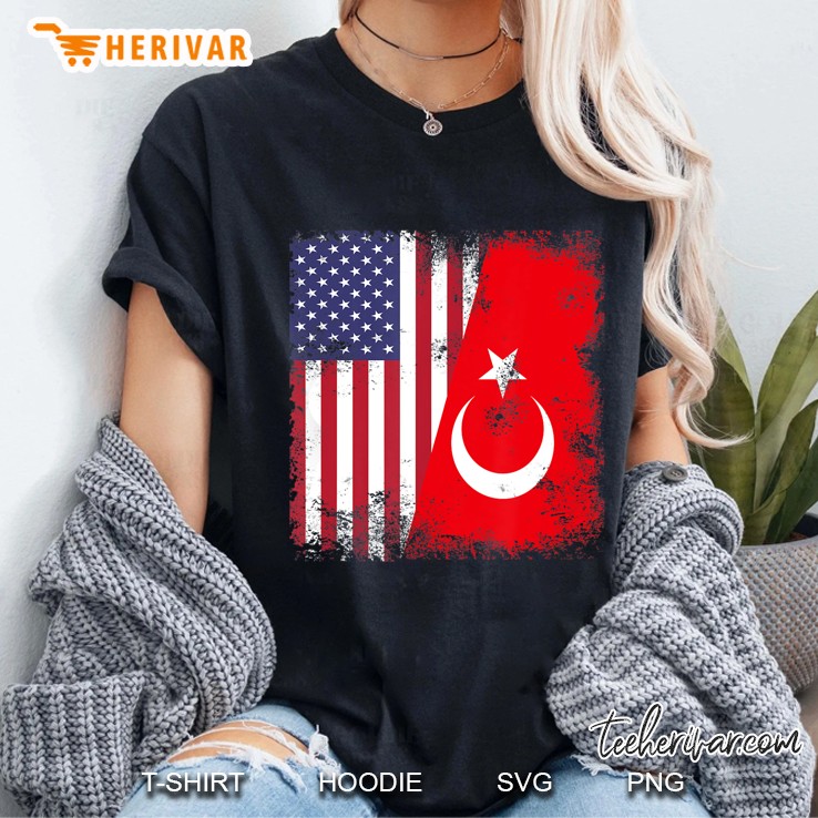 Half Turk Turkish Flag Vintage Turkey Usa Gift Ladies Tee