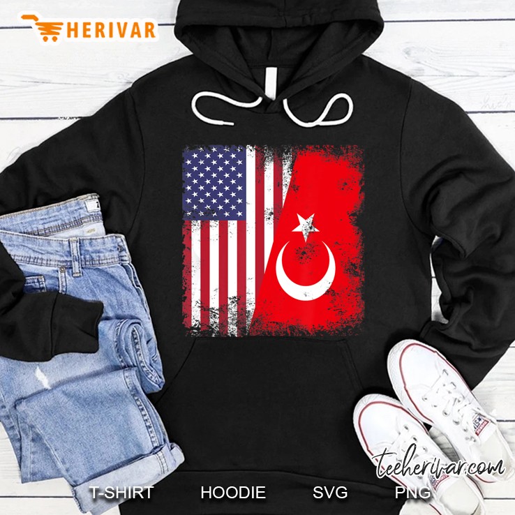 Half Turk Turkish Flag Vintage Turkey Usa Gift Hoodie