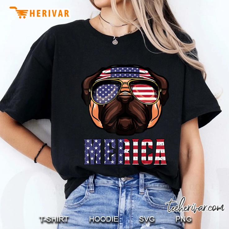 Pug Shirt American Sunglasses Bandana Usa 4Th Of July Ladies Tee