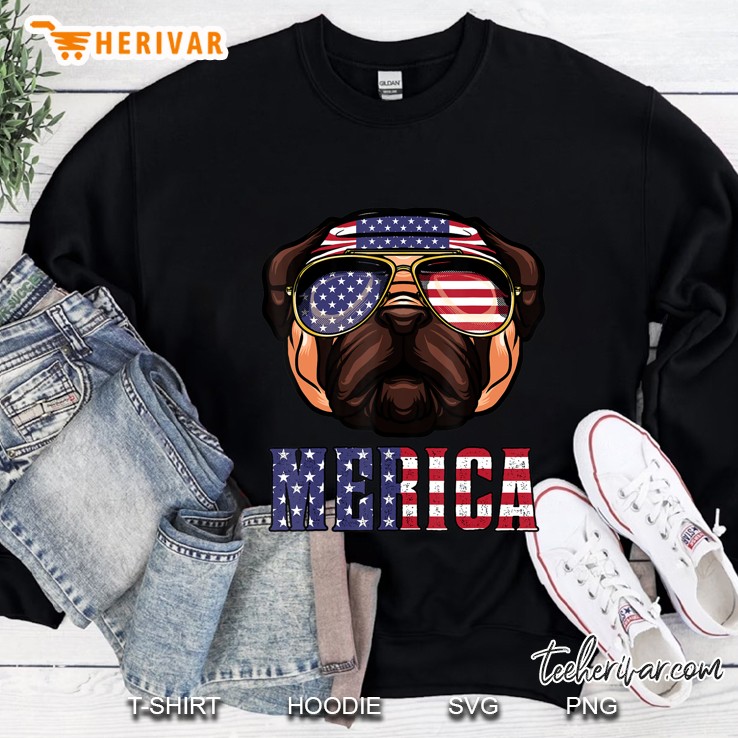 Pug Shirt American Sunglasses Bandana Usa 4Th Of July Sweatshirt