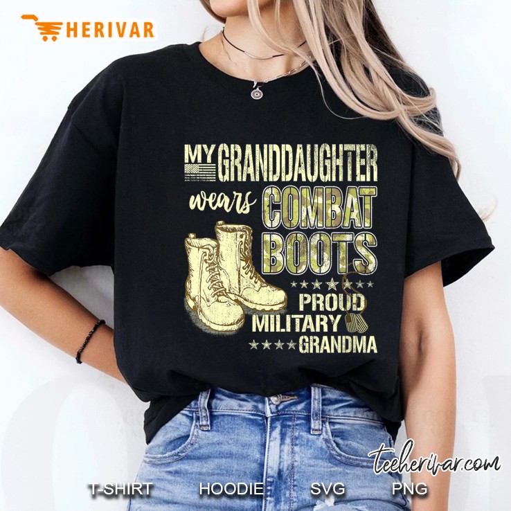 Womens My Granddaughter Wears Combat Boots - Proud Military Grandma V-Neck Ladies Tee