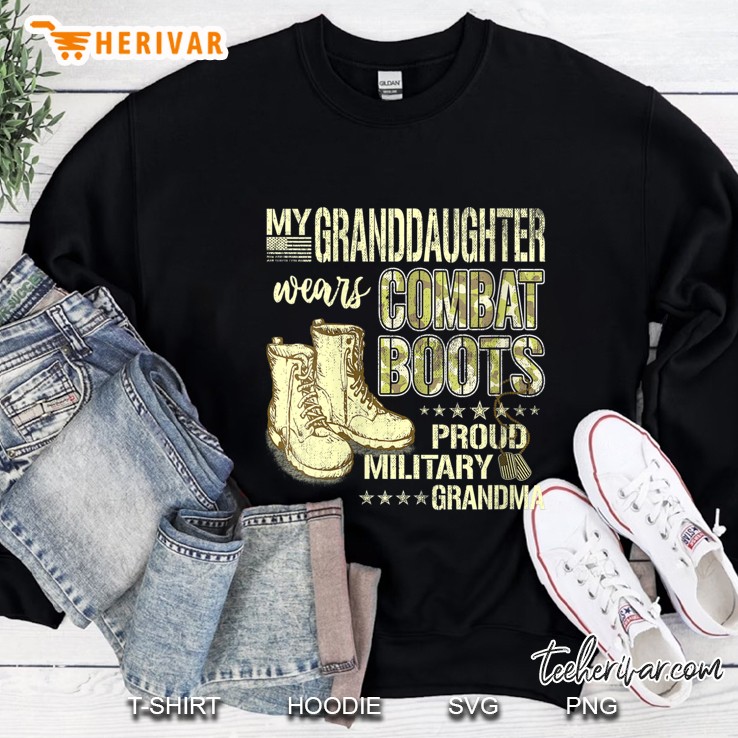 Womens My Granddaughter Wears Combat Boots - Proud Military Grandma V-Neck Sweatshirt