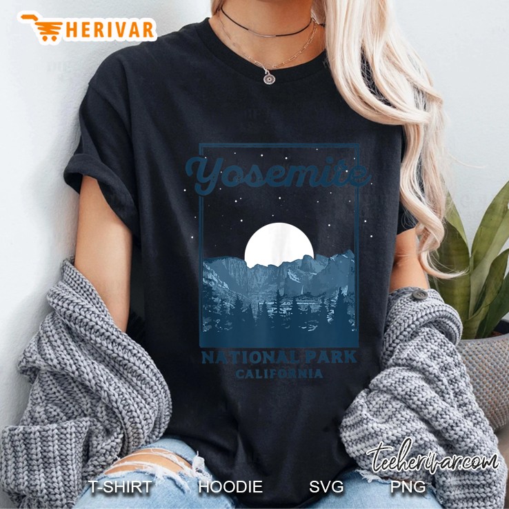 Yosemite National Park At Night Retro Moon & Stars Graphic Tank Top Ladies Tee