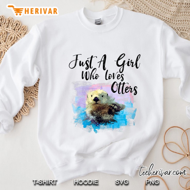 Womens Cute Sea Otter Watercolor - Just A Girl Who Loves Otters V-Neck Sweatshirt