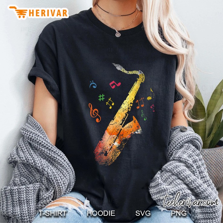 Colorful Music Notes Saxophone Ladies Tee