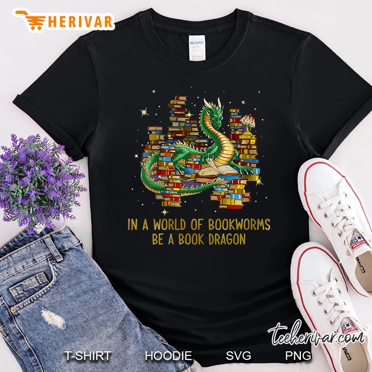 Womens In A World Of Bookworms Be A Book Dragon V-Neck Shirt