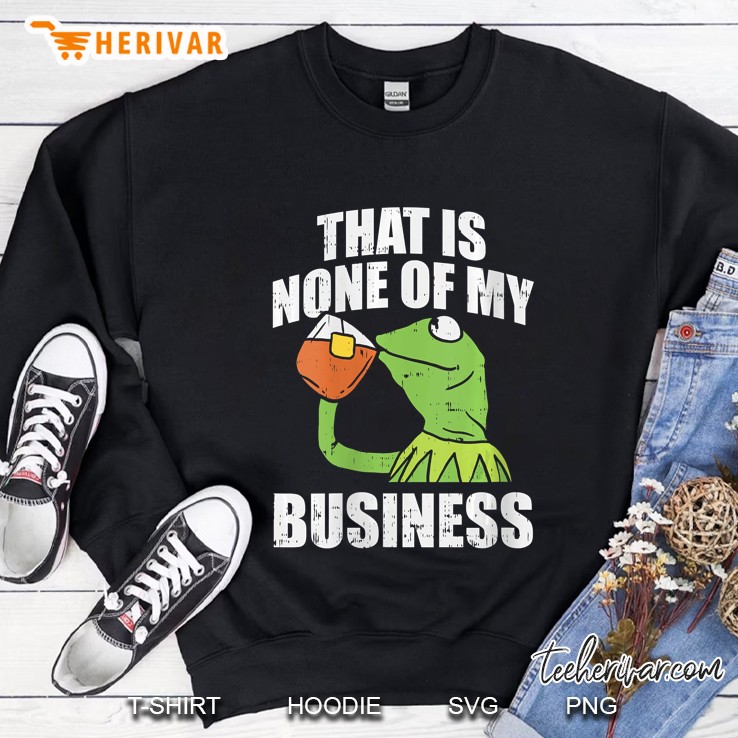 Womens Thats None Of My Business Meme Funny Frog Sipping Tea Gift V-Neck Sweatshirt