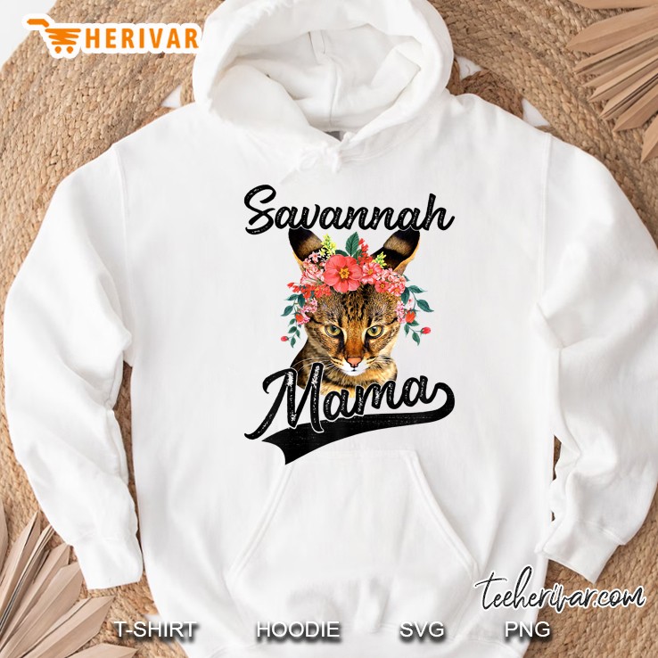 Womens Cute Savannah Mama Flower Graphic Cat Lover Gifts Hoodie
