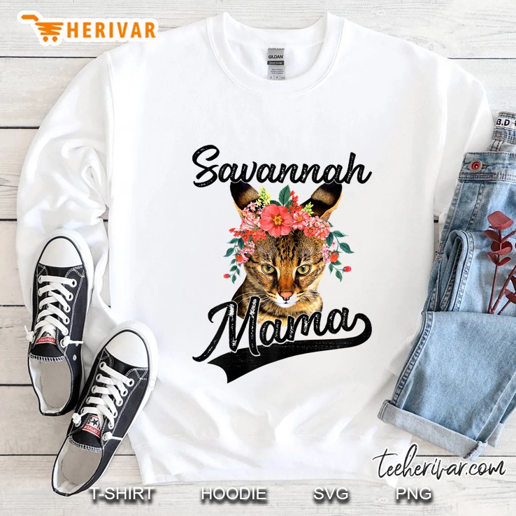 Womens Cute Savannah Mama Flower Graphic Cat Lover Gifts Sweatshirt