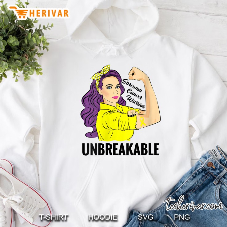 Womens Sarcoma Cancer Warrior Unbreakable Bone Awareness Gift V-Neck Hoodie