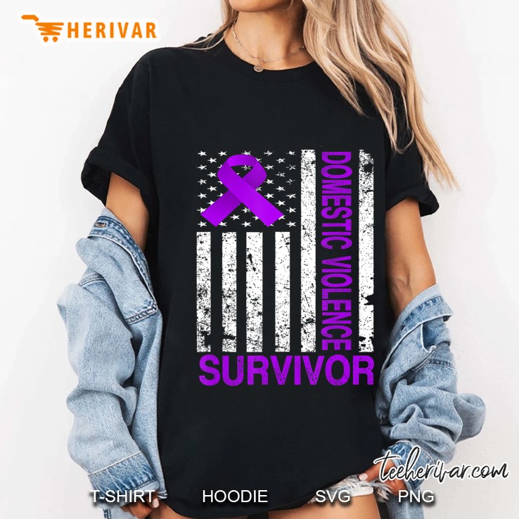 Domestic Violence Survivor Gift Usa Flag Purple Ribbon Ladies Tee
