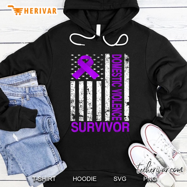 Domestic Violence Survivor Gift Usa Flag Purple Ribbon Hoodie