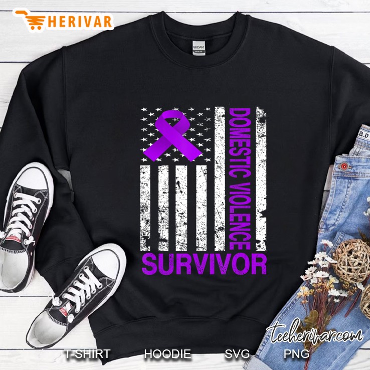 Domestic Violence Survivor Gift Usa Flag Purple Ribbon Sweatshirt